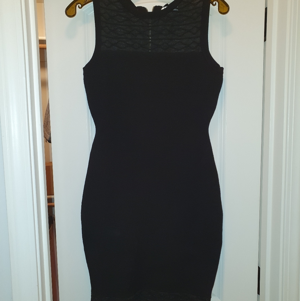 Black milly women dress with translucent texture sheath top and bottom,size M